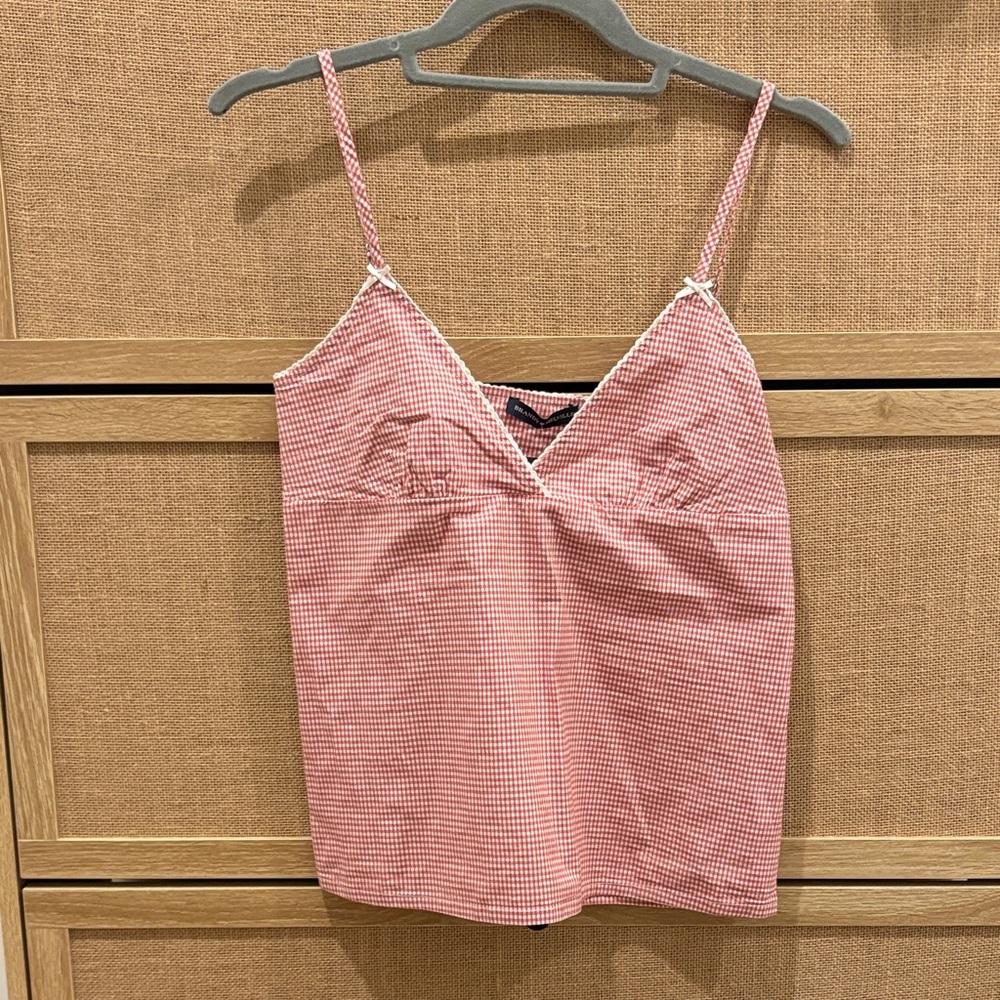 Brandy Melville Red Gingham V-Neck Top